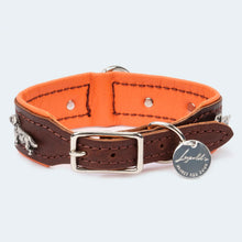 Laden Sie das Bild in den Galerie-Viewer, Leopold´s Finest Hundehalsband Leder Dackel dunkelbraun/ orange