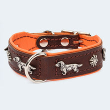 Laden Sie das Bild in den Galerie-Viewer, Leopold´s Finest Hundehalsband Leder Dackel dunkelbraun/ orange