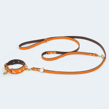 Laden Sie das Bild in den Galerie-Viewer, Leopold´s Finest Hundeleine verstellbar Leder orange/ dunkelbraun