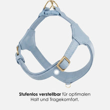 Laden Sie das Bild in den Galerie-Viewer, Step-In Leder Geschirr Pico für kleine Hunde hellblau